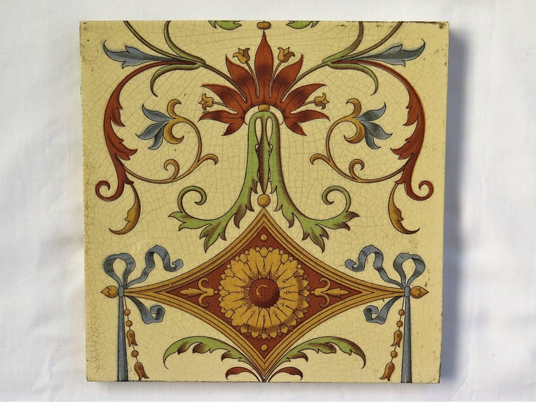 Six Large Mintons Ceramic Tiles Art Nouveau, 19th Century, circa 1885
