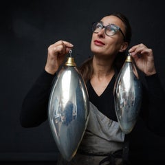 Six Large Oversized, 1960s Austria Christmas Silvered Glass Kugel Ornaments