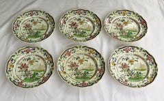 SIX Large Pottery Dinner Plates by Zachariah Boyle Chinese Flora Ptn, circa 1825