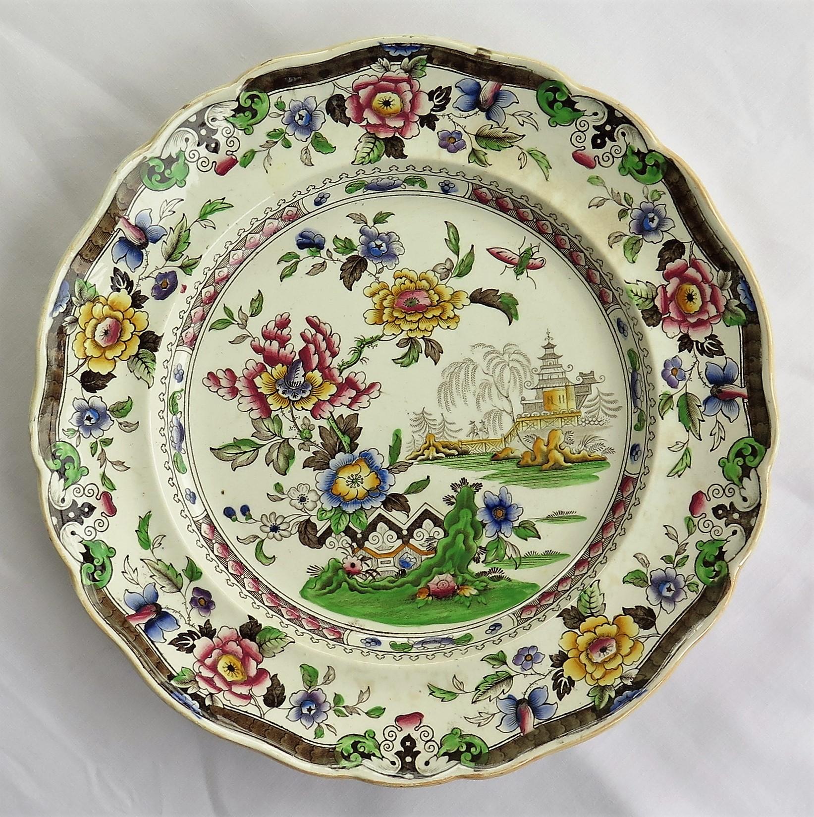 SIX Large Pottery Dinner Plates by Zachariah Boyle Chinese Flora Ptn, circa 1825 In Good Condition In Lincoln, Lincolnshire