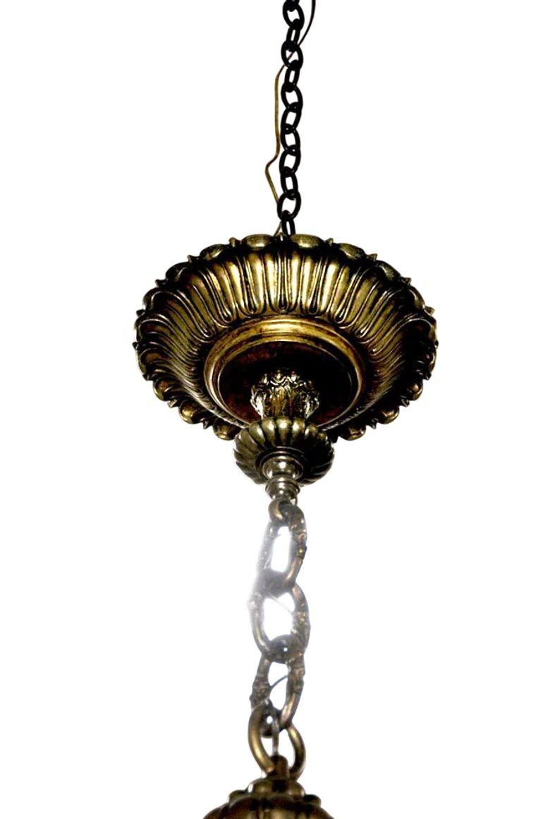 19th Century Six Late 19th C. Oversized French Bronze Pendants w/ Stained Glass & Amber Trim For Sale