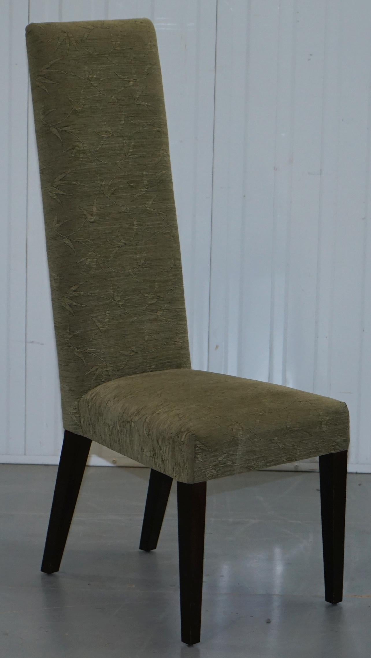 Six Laura Ashley Very High Back Dining Chairs with Green Botanical Upholstery 3