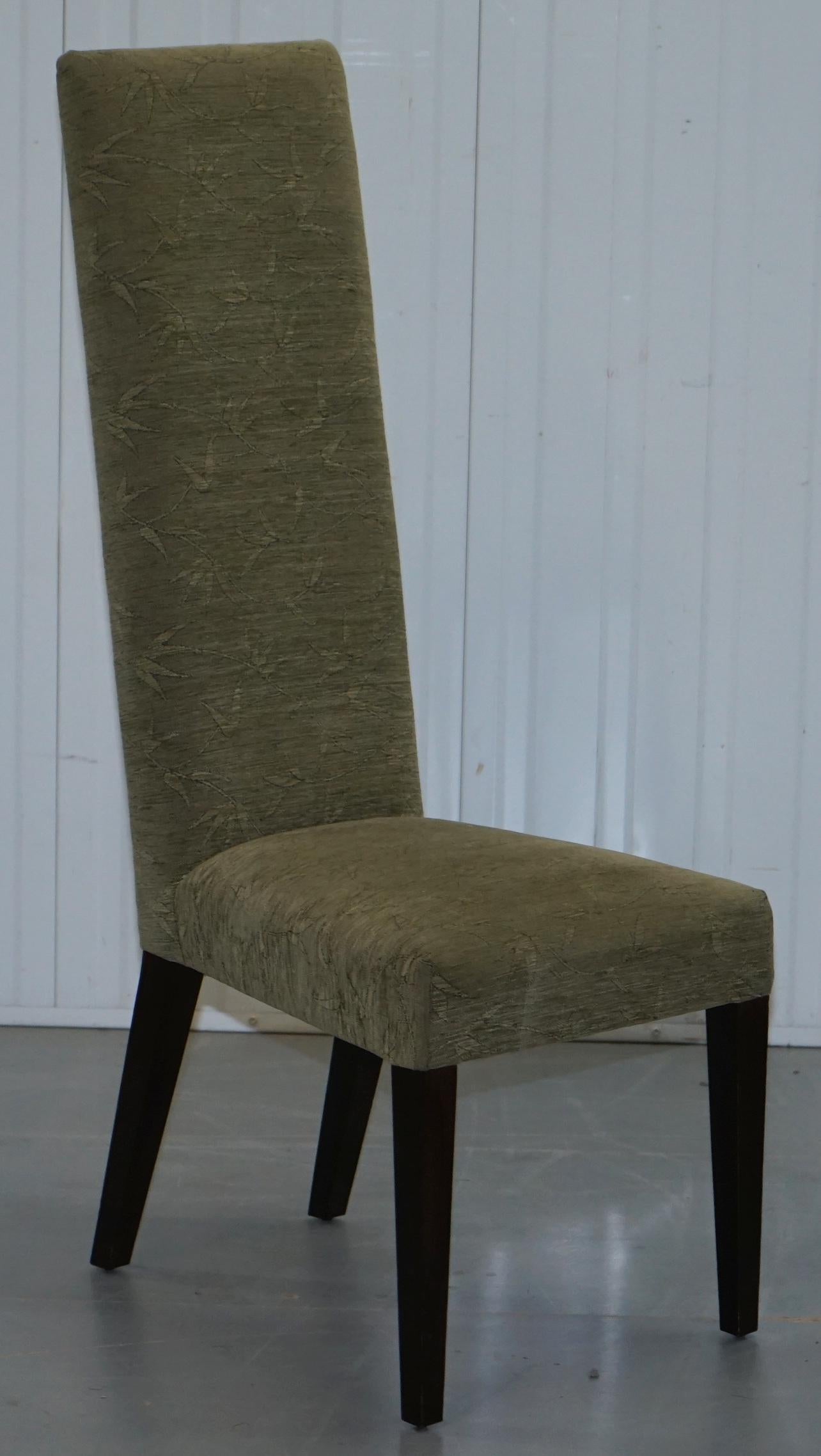 Six Laura Ashley Very High Back Dining Chairs with Green Botanical Upholstery 2