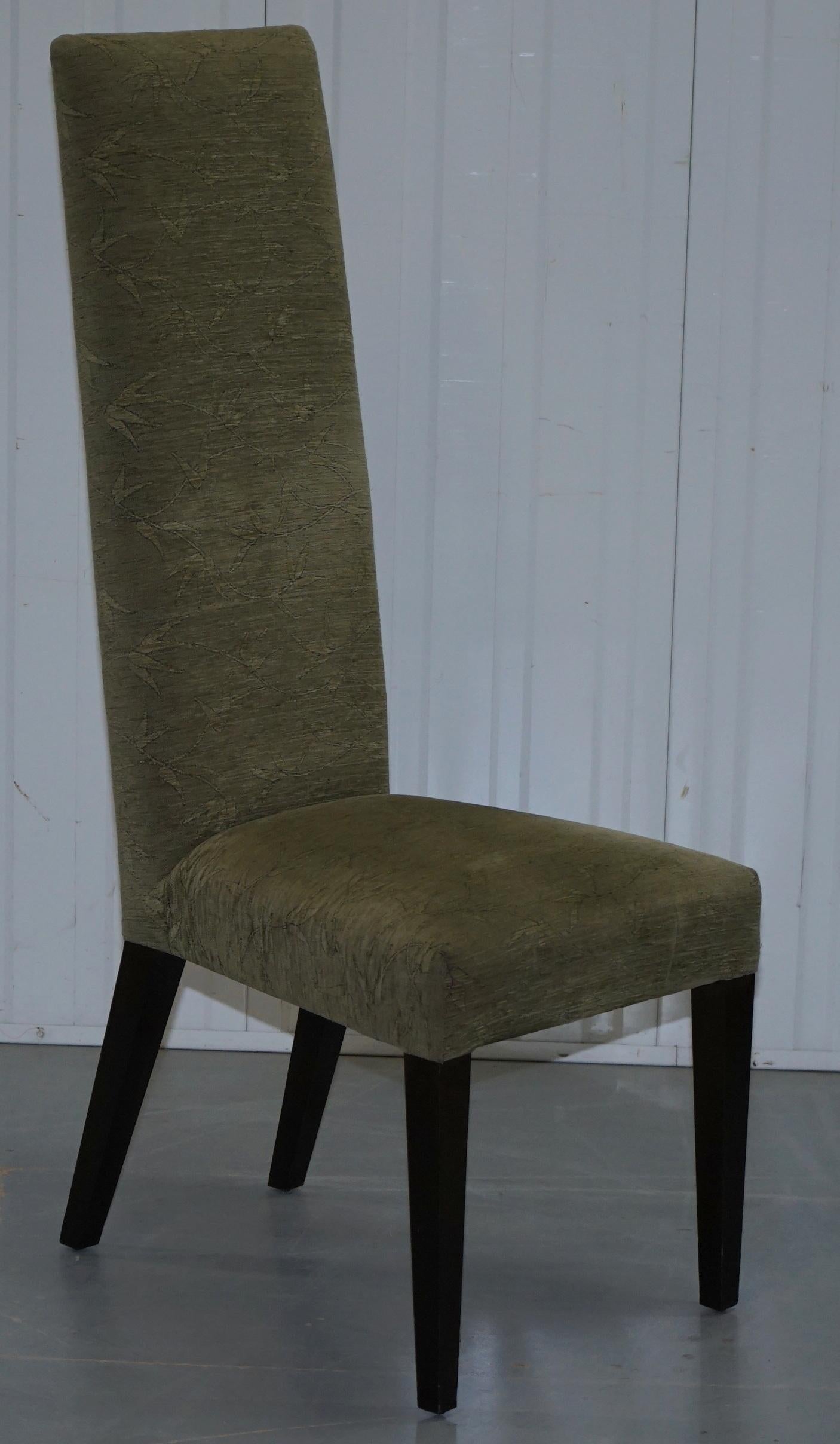 Six Laura Ashley Very High Back Dining Chairs with Green Botanical Upholstery 5
