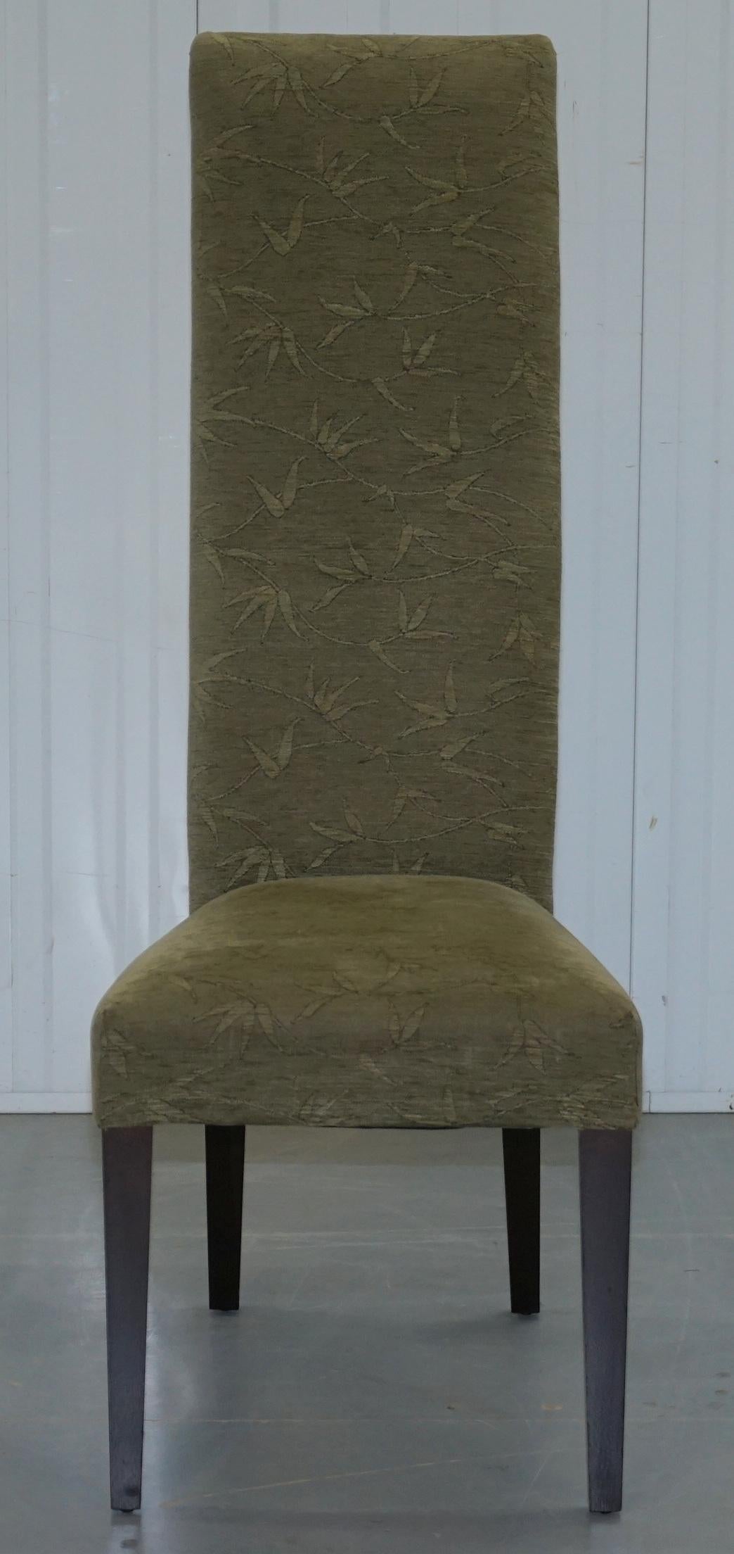 Six Laura Ashley Very High Back Dining Chairs with Green Botanical Upholstery 6