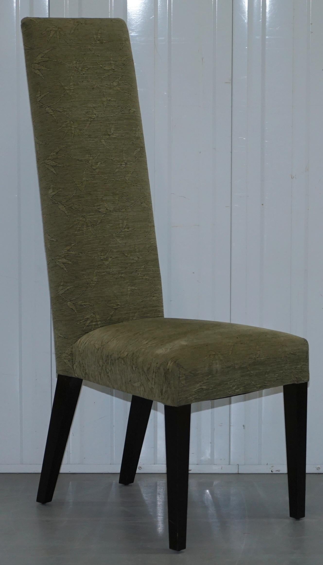 Six Laura Ashley Very High Back Dining Chairs with Green Botanical Upholstery 10