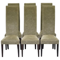 Used Six Laura Ashley Very High Back Dining Chairs with Green Botanical Upholstery