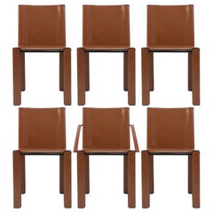 Six Leather Dining Chairs "Coral" by Matteo Grassi, 1980