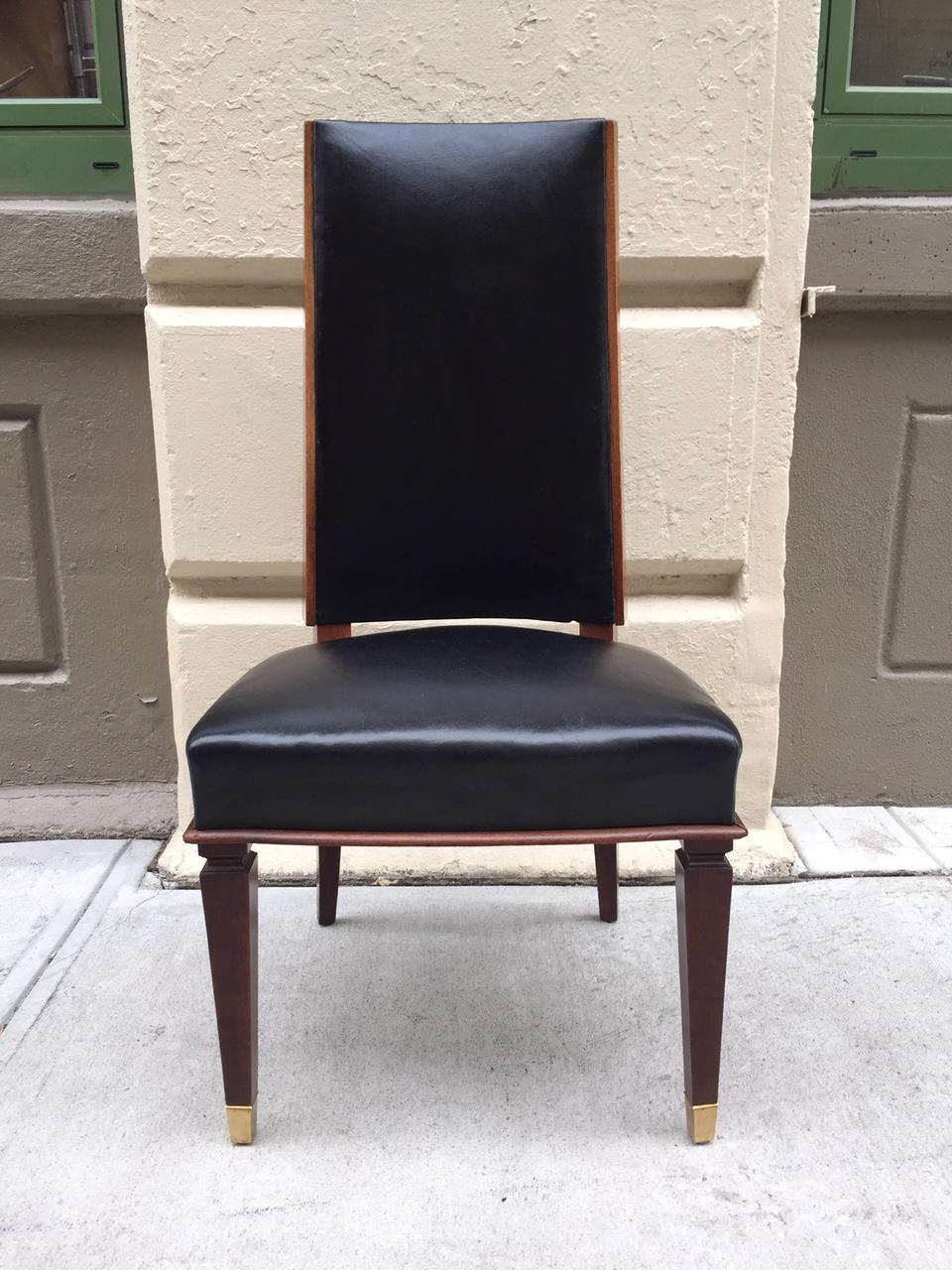 French Six Leather Dining Chairs in the style of Andre Arbus For Sale