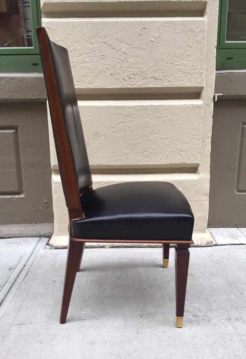 Six Leather Dining Chairs in the style of Andre Arbus In Good Condition For Sale In New York, NY