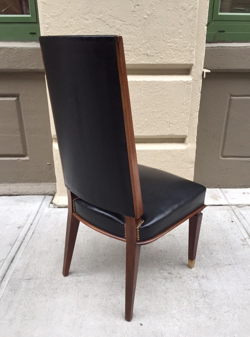 Mid-20th Century Six Leather Dining Chairs in the style of Andre Arbus For Sale