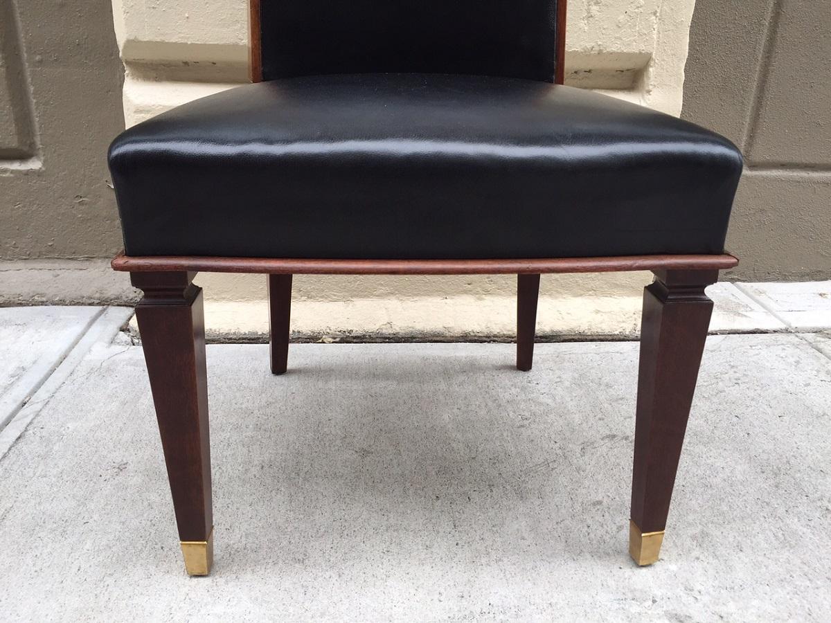 Six Leather Dining Chairs in the style of Andre Arbus For Sale 1