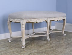 Six Legged Carved Limed Bench in Oak