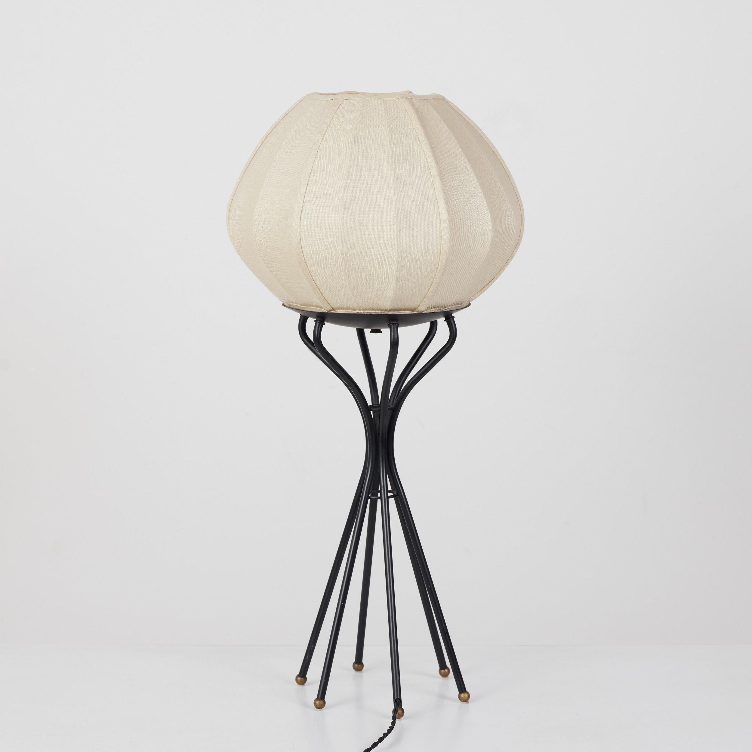 Six Legged Cocoon Table Lamp with Linen Shade In Excellent Condition In Los Angeles, CA