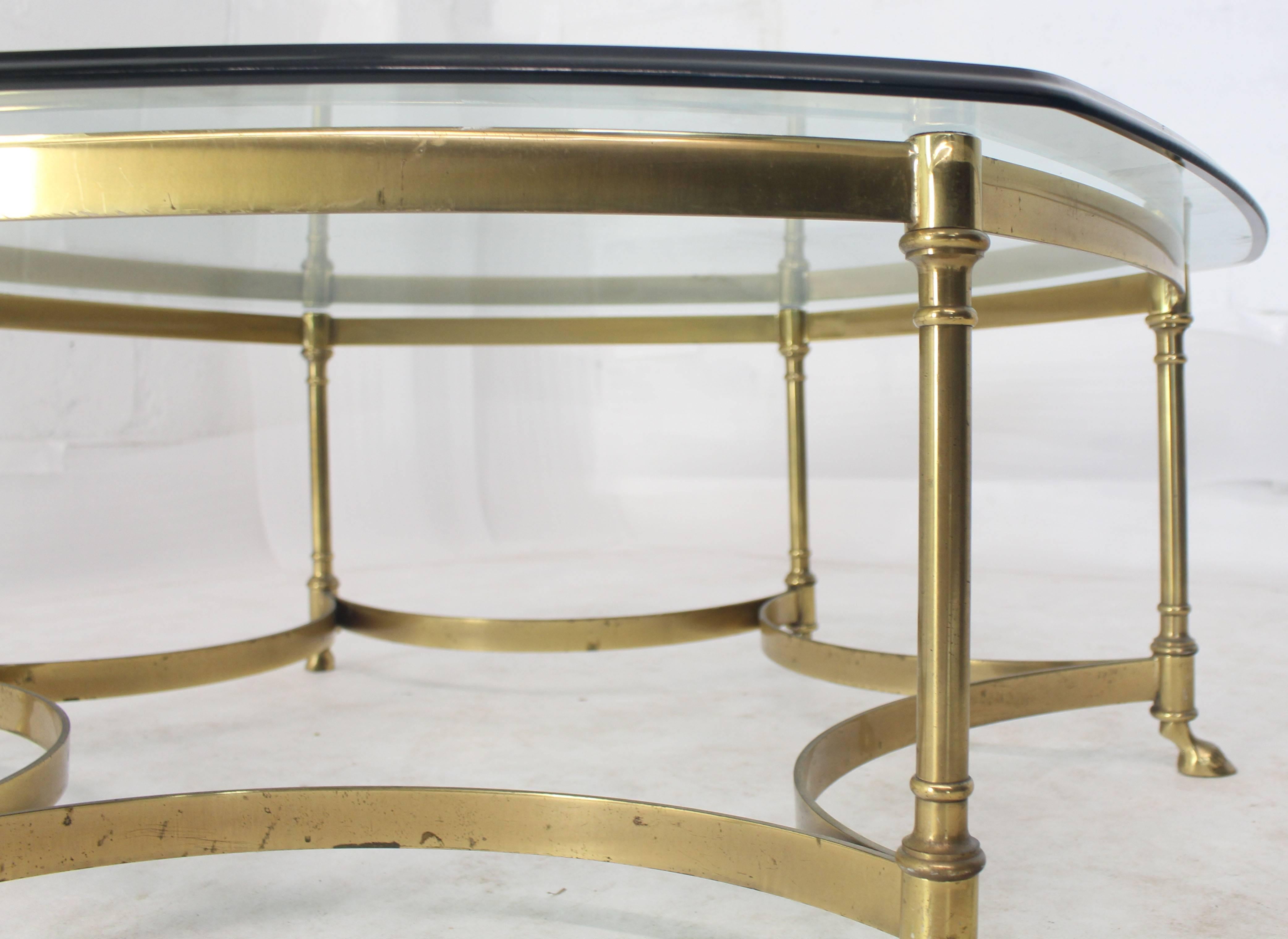 Italian Six Legged Hoof Feet Solid Brass Round Hexagon Glass Top Coffee Table For Sale