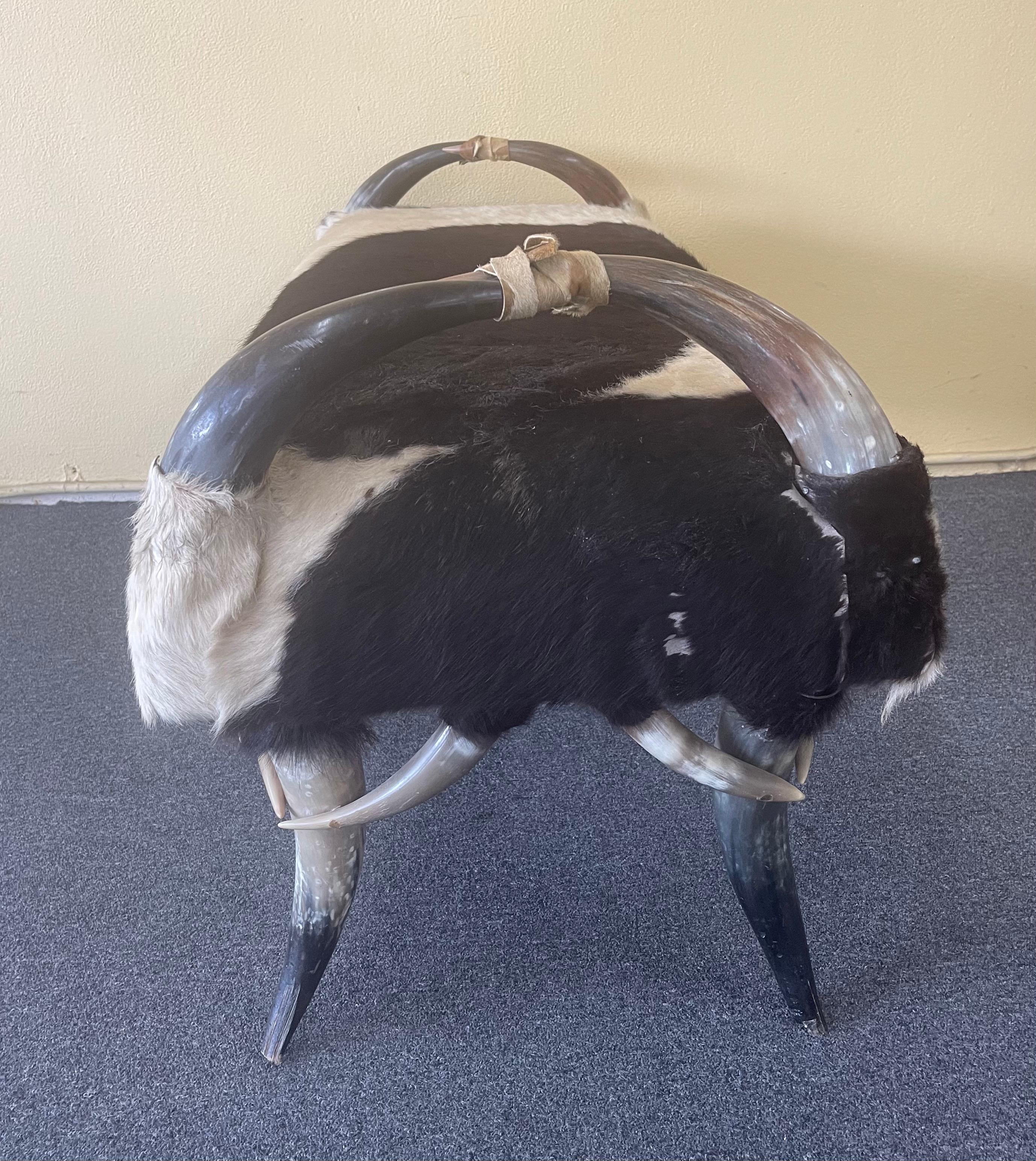 Six Legged Long Horn and Cowhide Bench In Good Condition In San Diego, CA