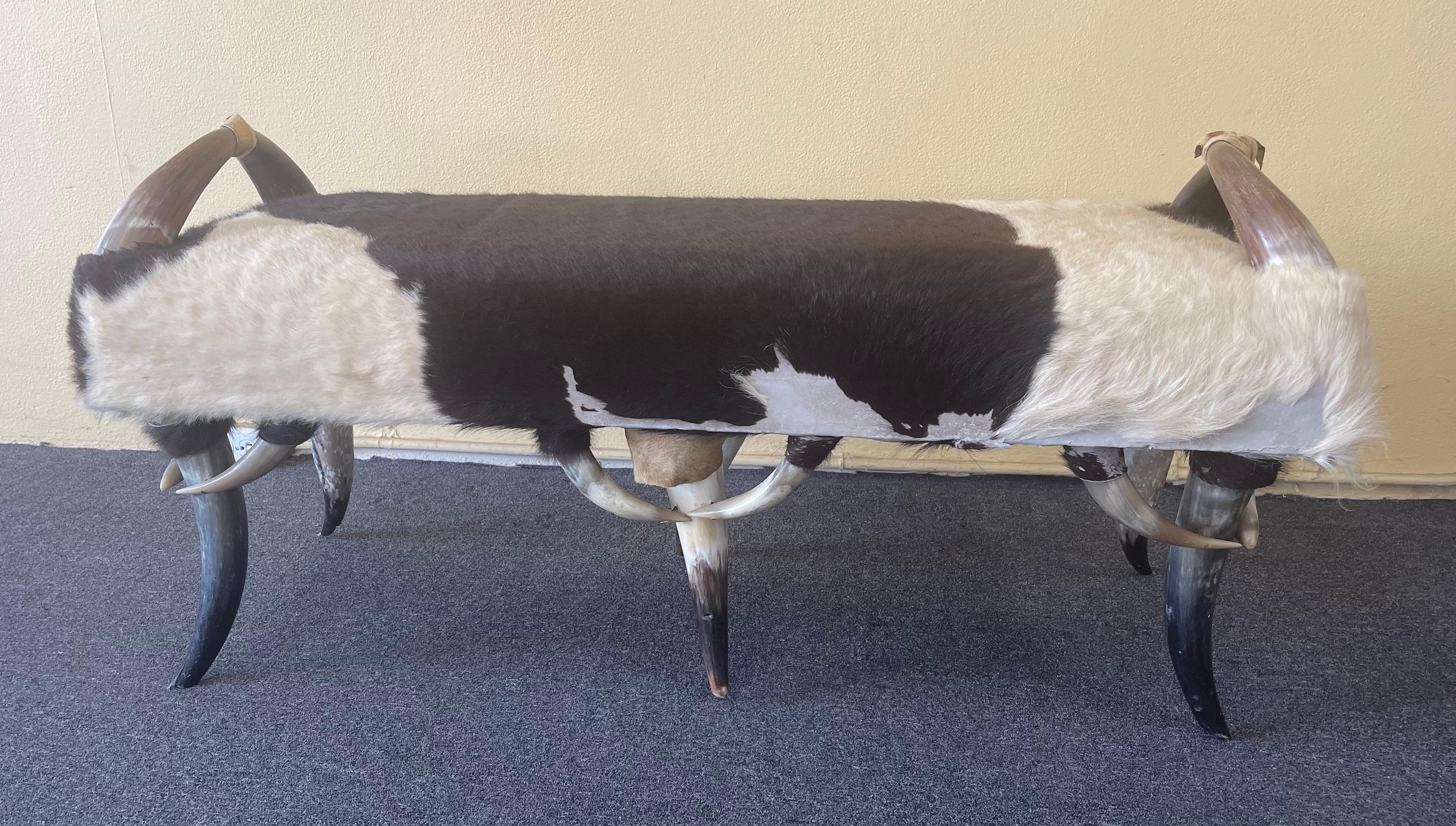 Six Legged Long Horn and Cowhide Bench 1