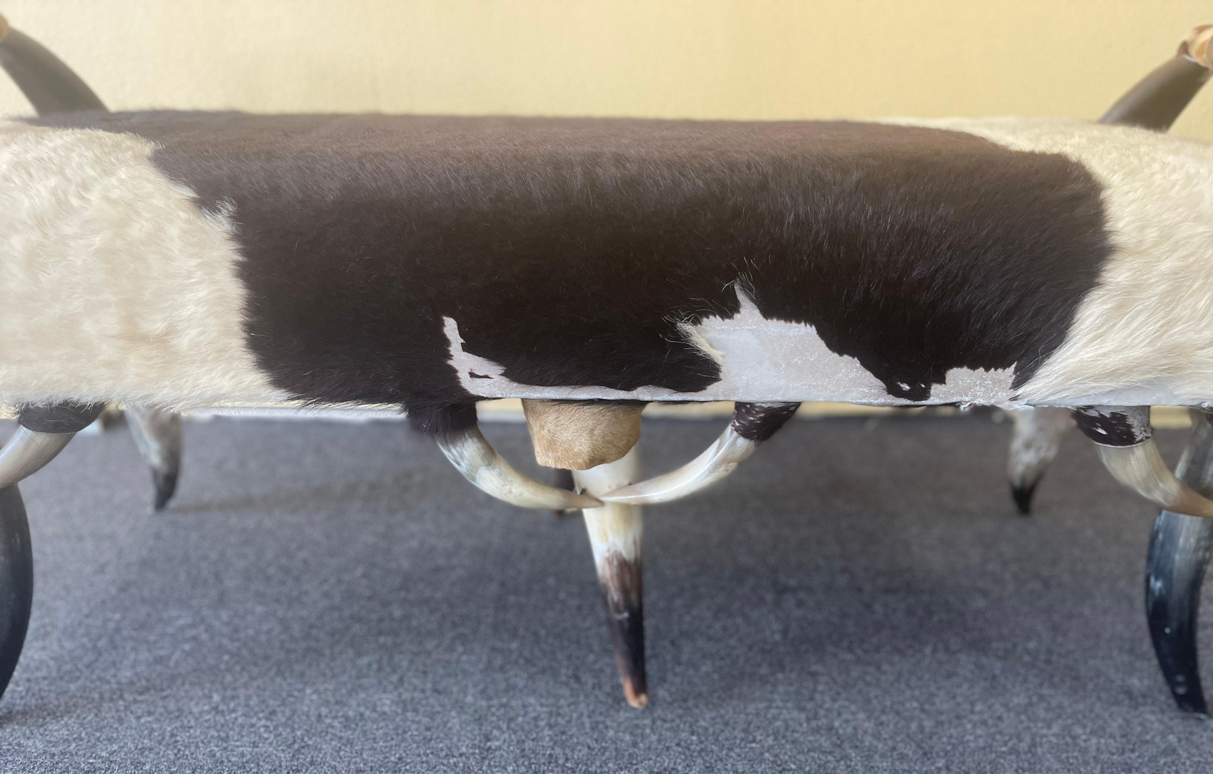 Six Legged Long Horn and Cowhide Bench 2