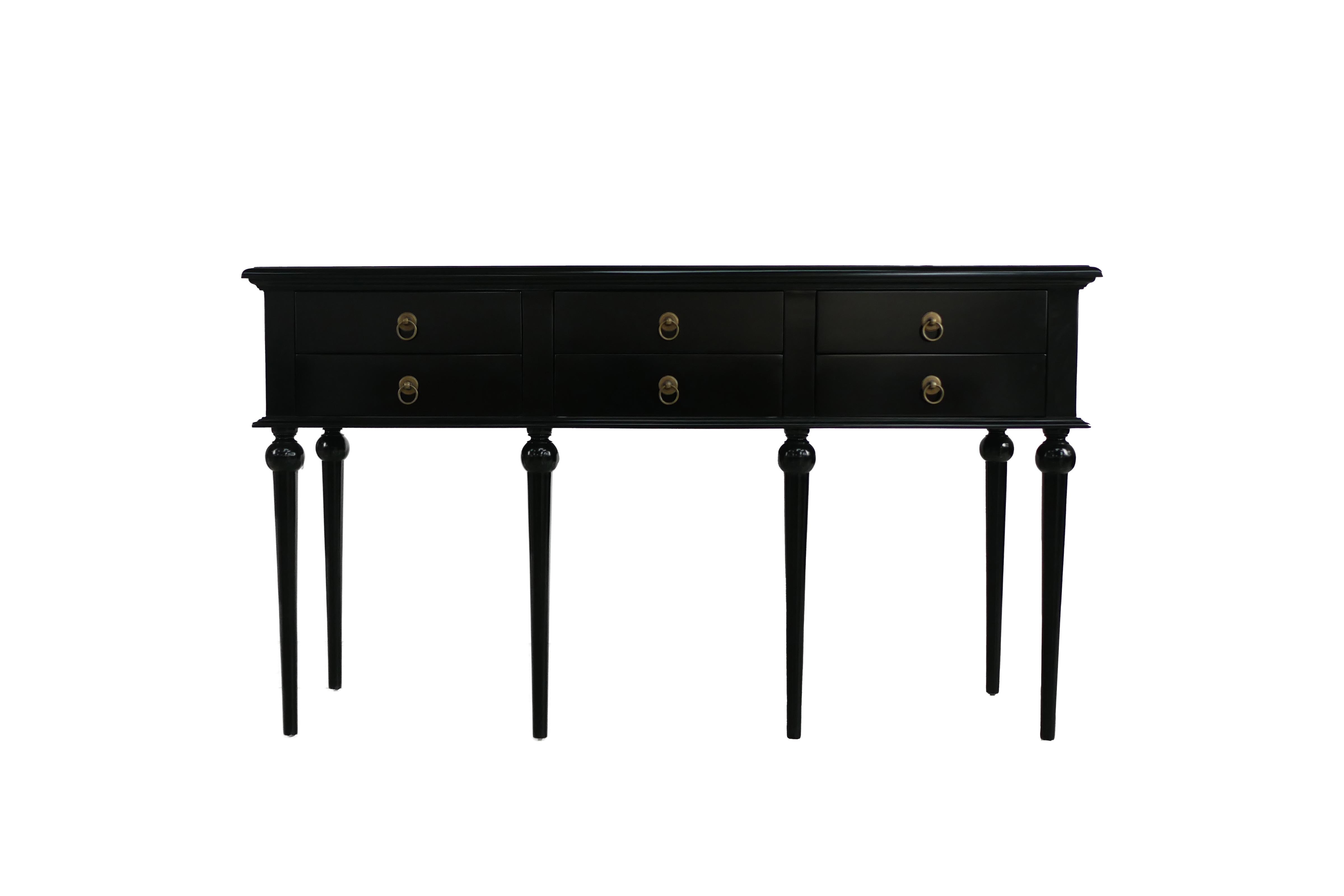 Thomas Sheraton was an English furniture designer from the 18th century, and many of his designs were influenced by Classical architecture. This beautiful six-legged mahogany console brings some of that Sheraton refinement to your home. The most