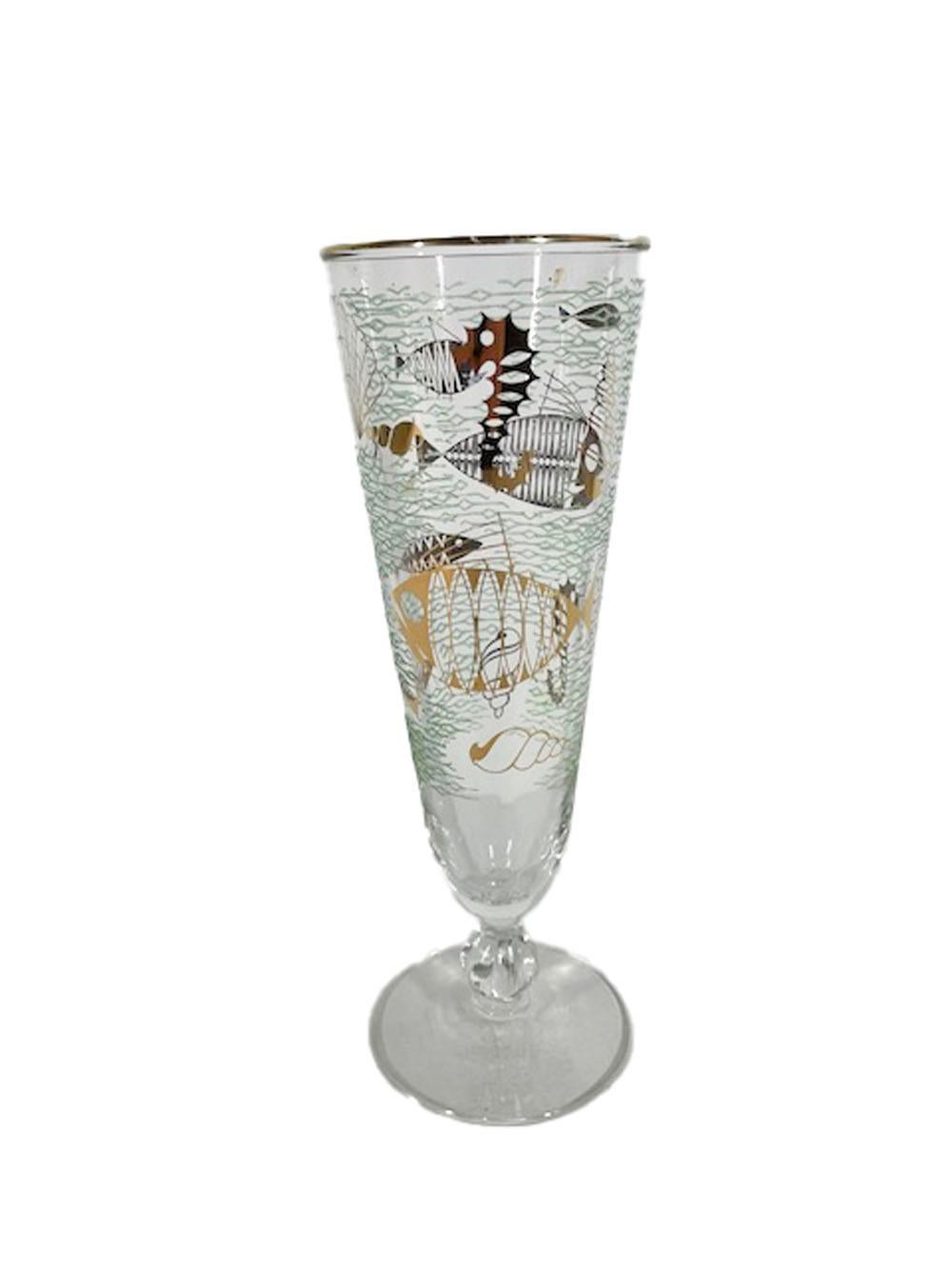 American Six Libbey Atomic Style Pilsner Glasses in the Marine Life Pattern