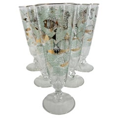 Six Libbey Atomic Style Pilsner Glasses in the Marine Life Pattern