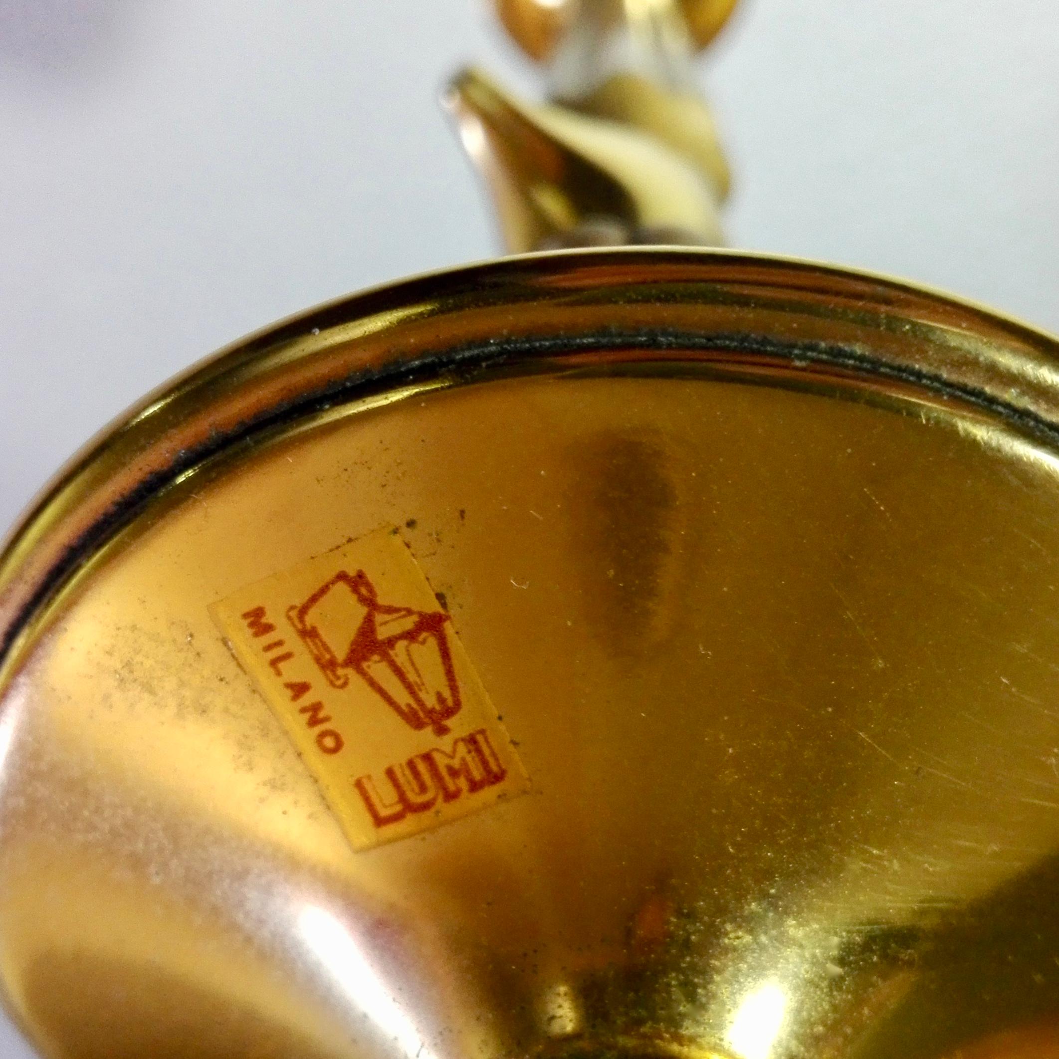 Lumi Milano marked Six-Light Brass Chandelier attributable to Oscar Torlasco.  3