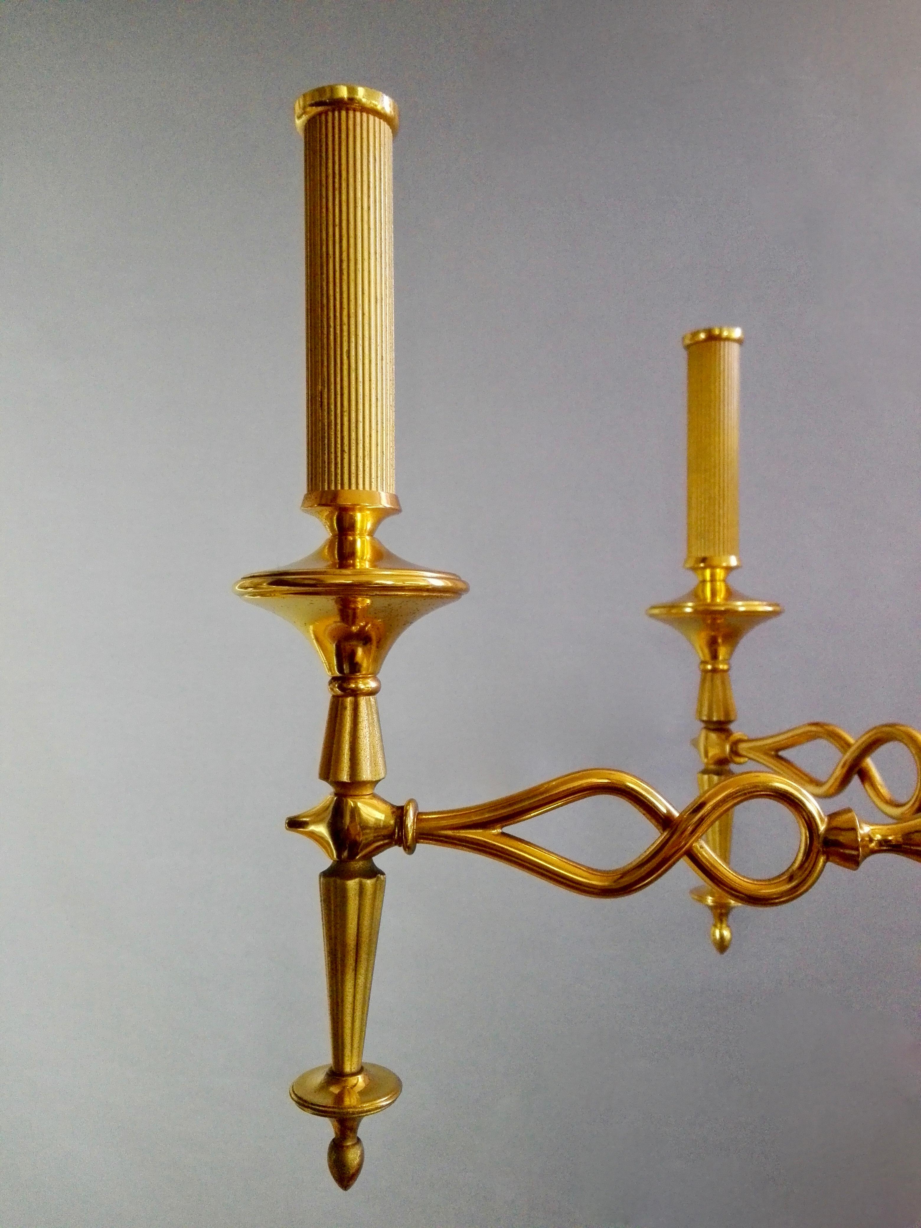 Lumi Milano marked Six-Light Brass Chandelier attributable to Oscar Torlasco.  In Good Condition In Caprino Veronese, VR