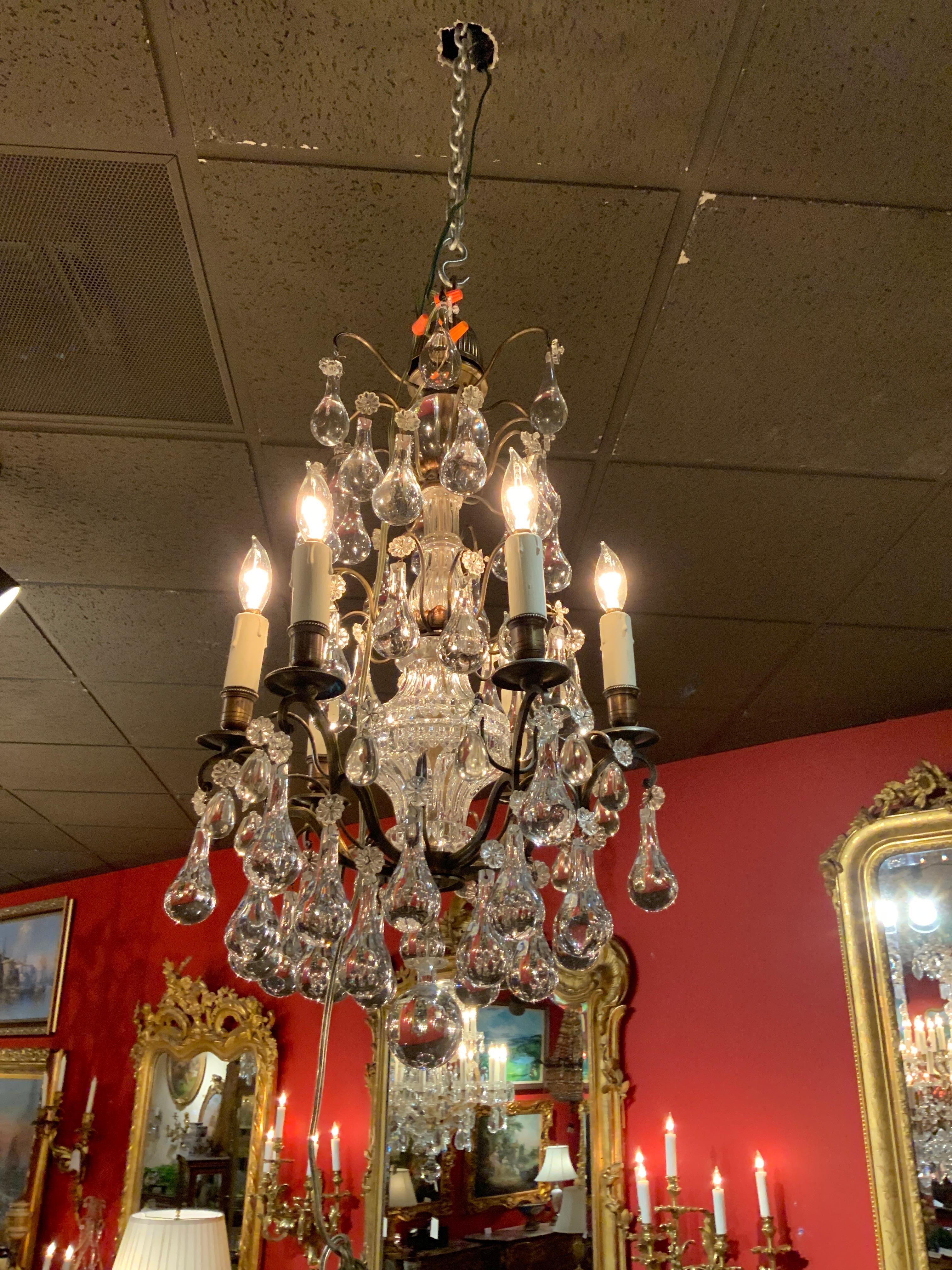 Six Light Antique Bronze and Crystal Chandelier with Six Lights For Sale 3