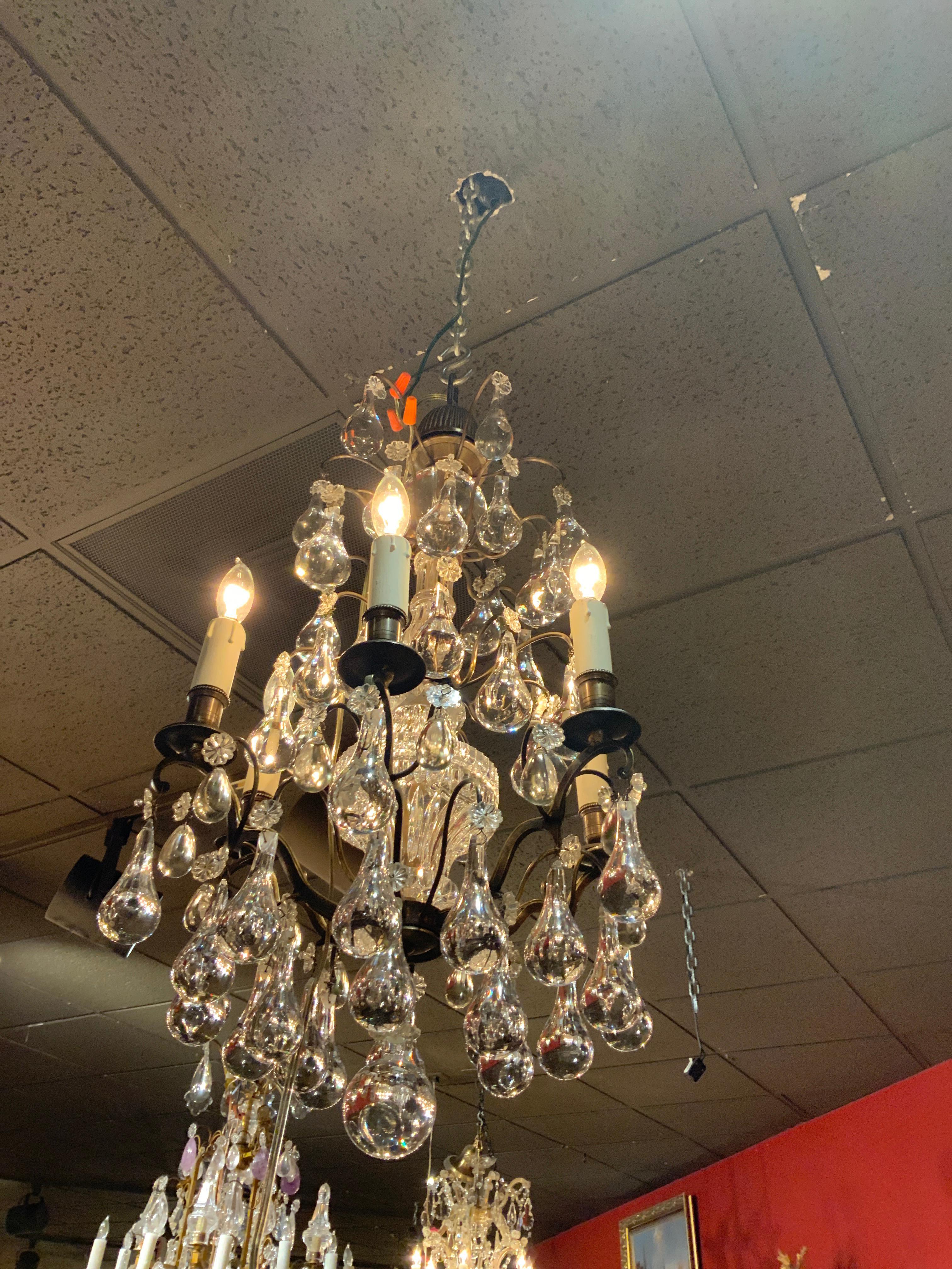 Six Light Antique Bronze and Crystal Chandelier with Six Lights For Sale 4