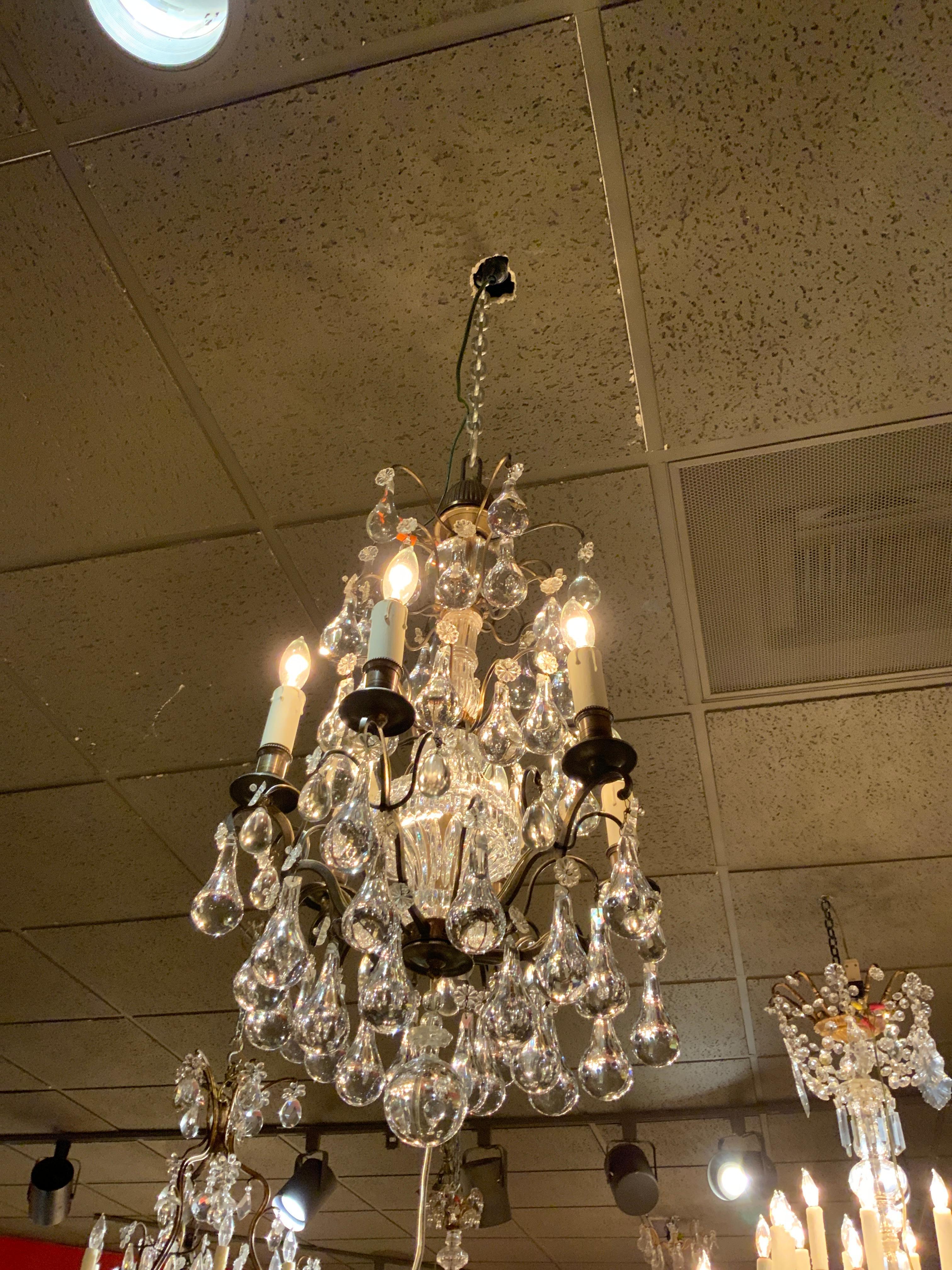 Six Light Antique Bronze and Crystal Chandelier with Six Lights For Sale 1
