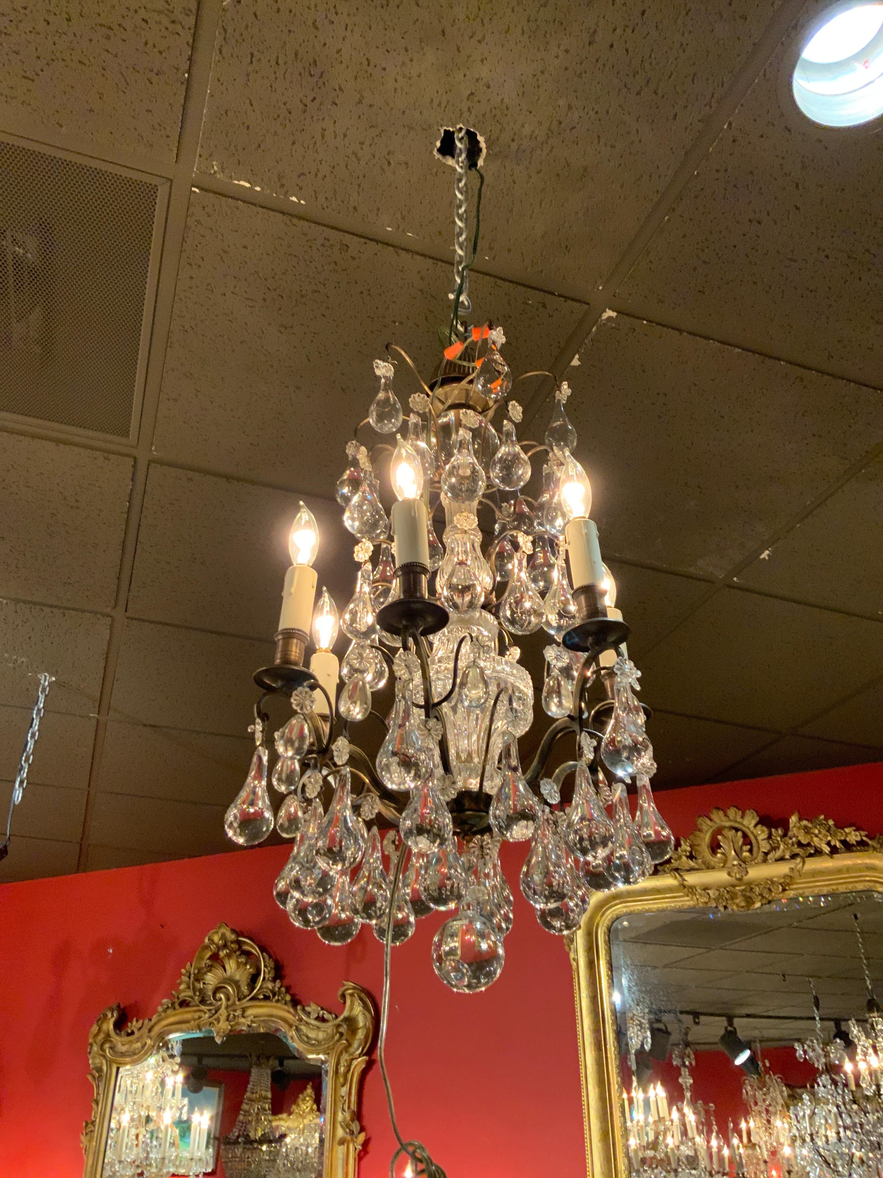 Six Light Antique Bronze and Crystal Chandelier with Six Lights For Sale 2