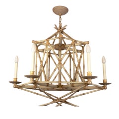 Six Light Bamboo Brûlé Chandelier by David Duncan Studio