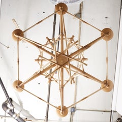 Six Light Bamboo Brûlé Chandelier Ceiling Light, Hand Painted Faux Bamboo