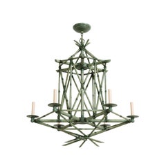 Six-Light Bamboo Brûle Chandelier in Green by David Duncan Studio
