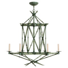 Lampadario a sei luci in bambù Brûle in verde di David Duncan Studio