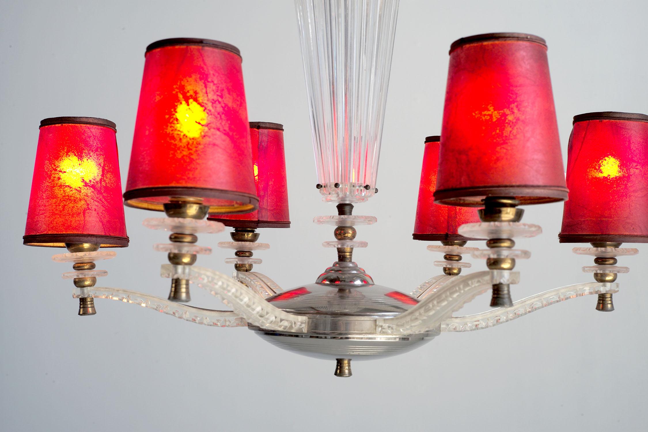 French Six-light baroque chandelier, France 1950 For Sale