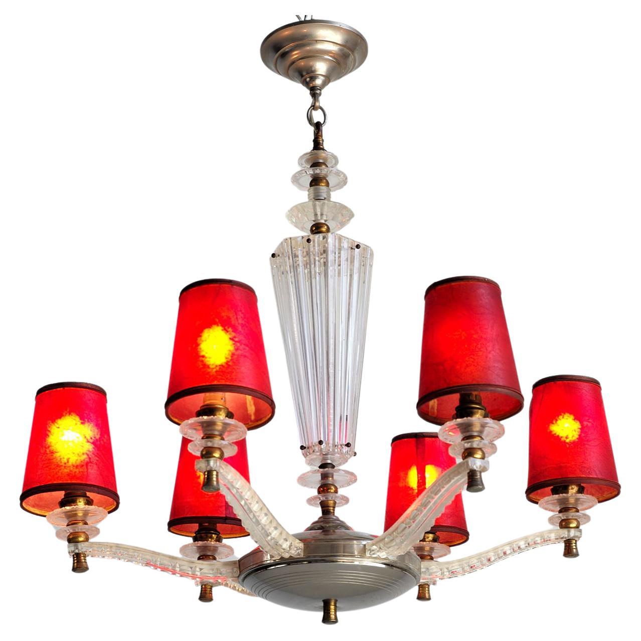 Six-light baroque chandelier, France 1950 For Sale