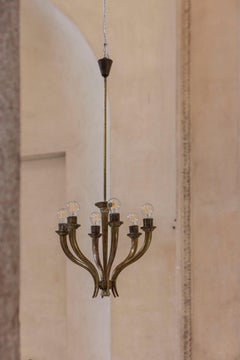Six-light brass chandelier attributed to Gio Ponti and Emilio Lancia, Italy 1930