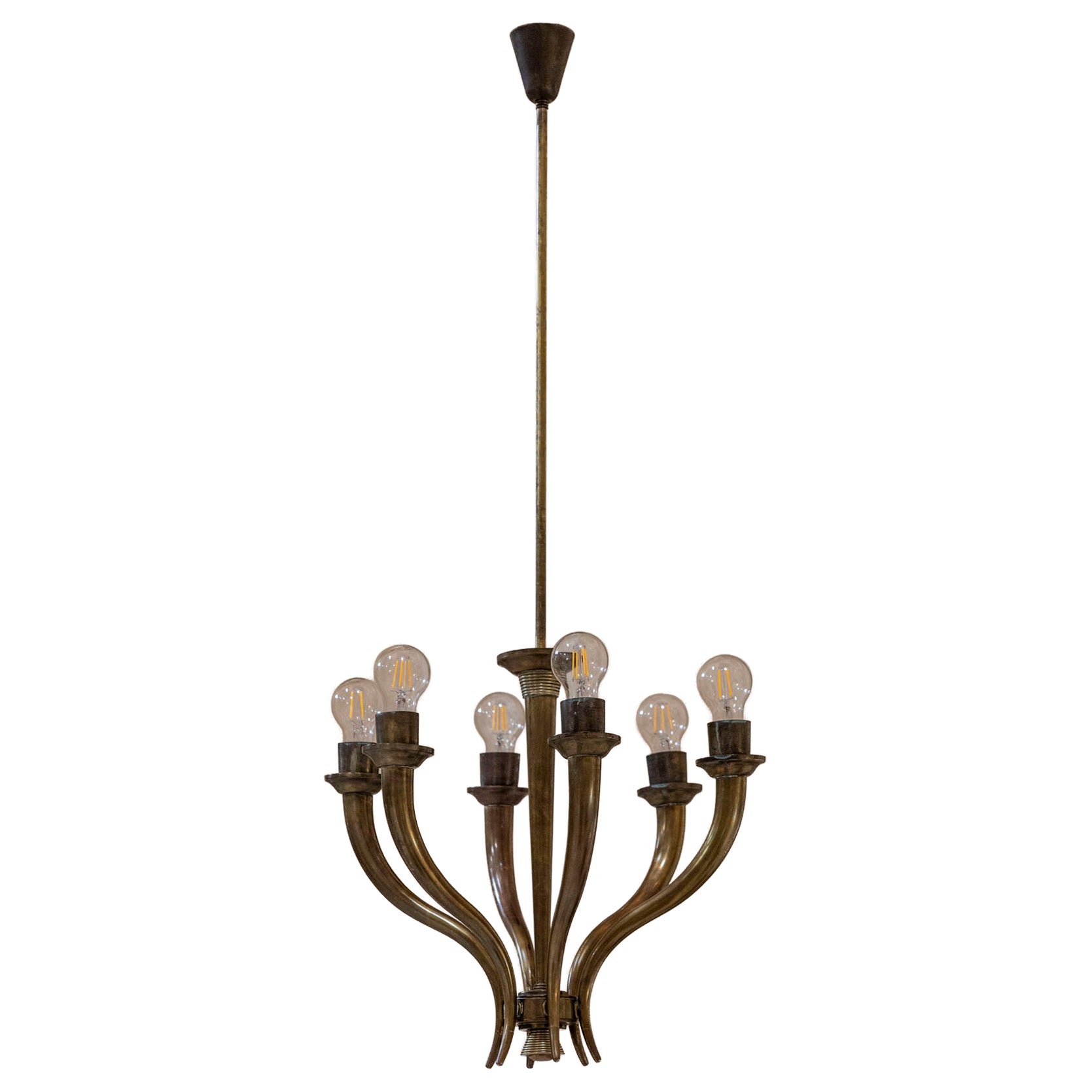 Six-light brass chandelier attributed to Gio Ponti and Emilio Lancia, Italy 1930