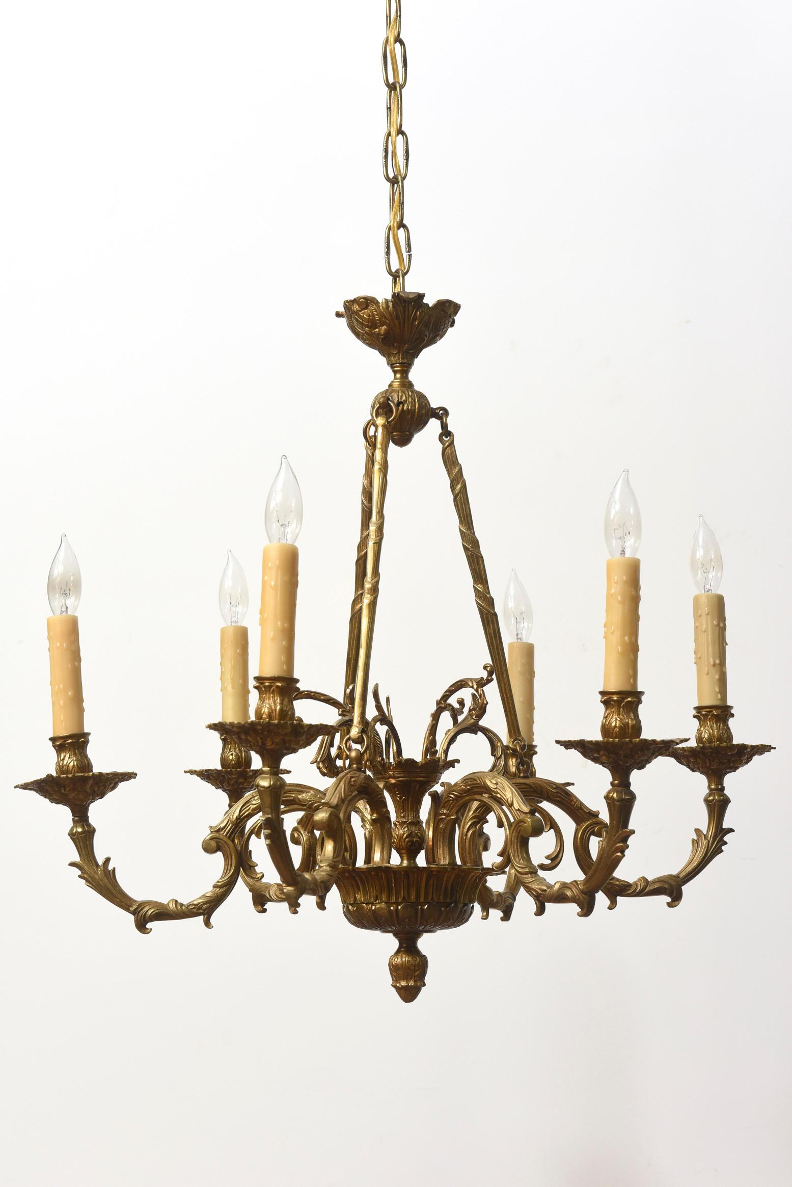 Six Light Cast Brass Chandelier 4