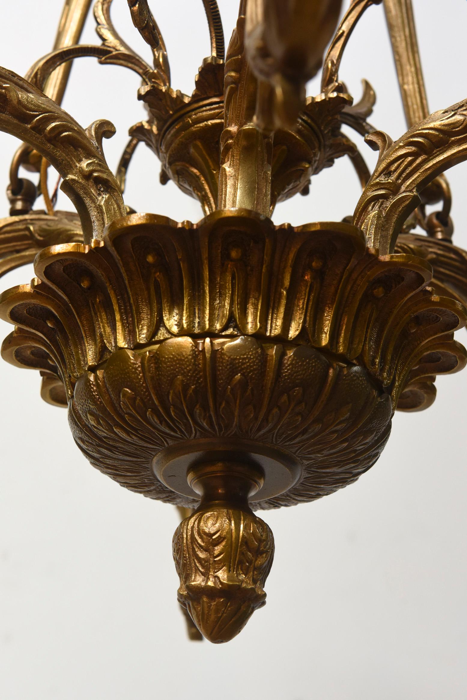 20th Century Six Light Cast Brass Chandelier