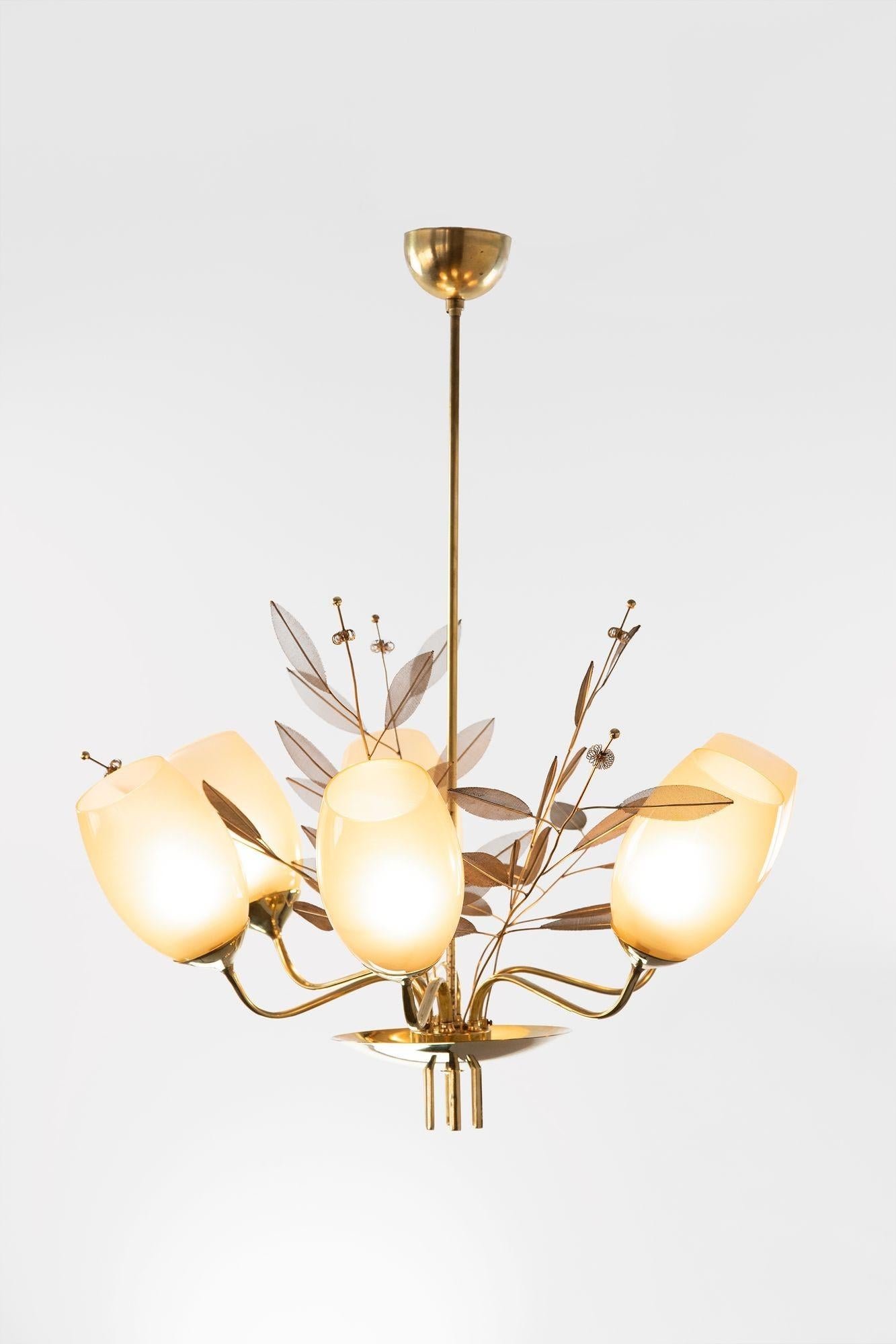 Glass Six Light Chandelier by Paavo Tynell