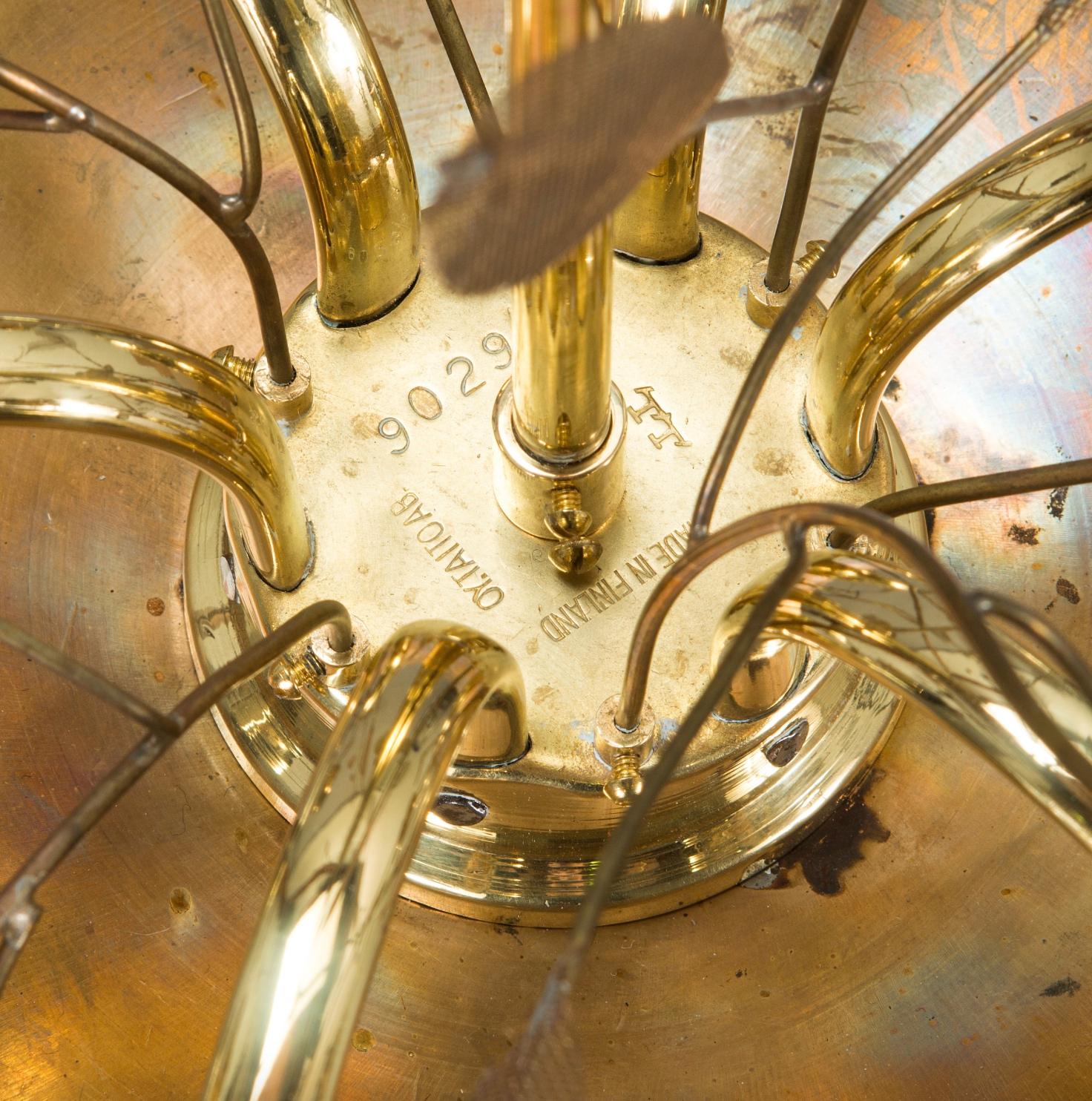Brass Six Light Chandelier by Paavo Tynell