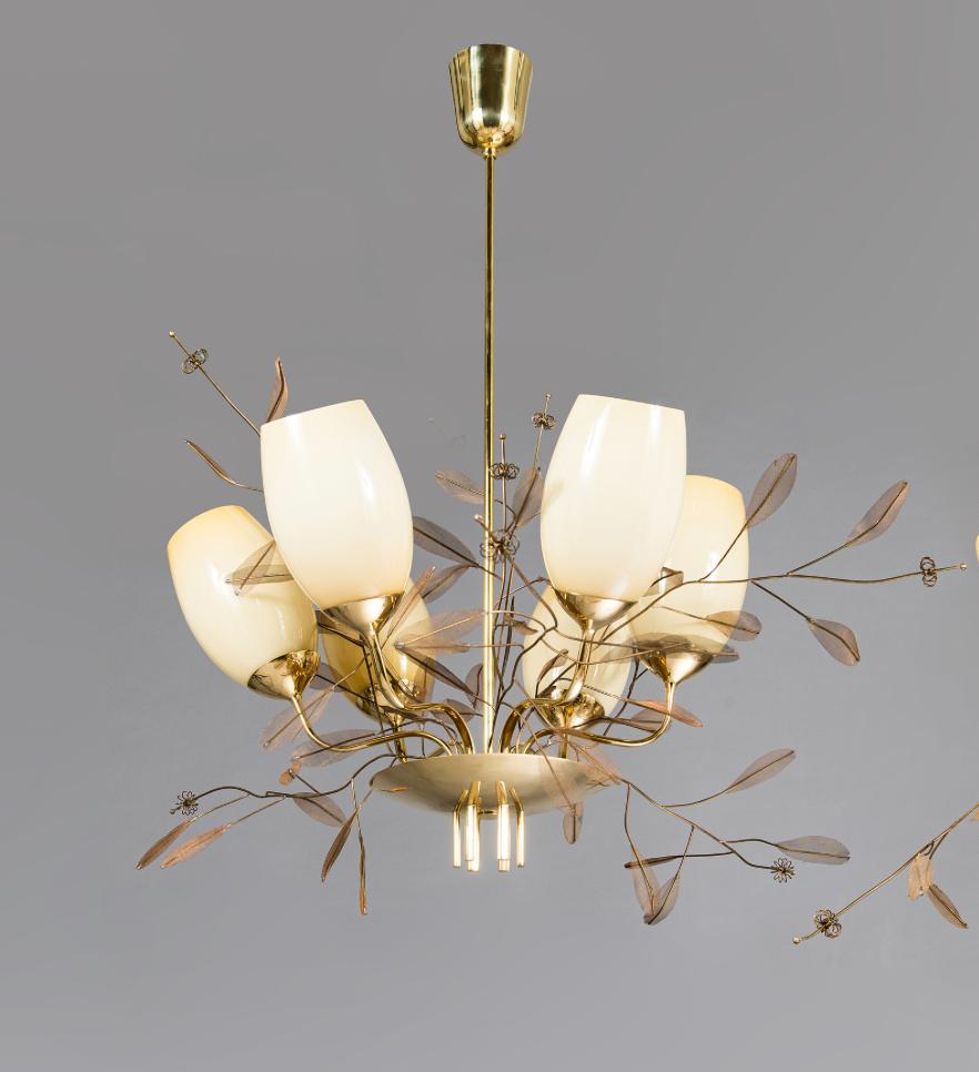 Brass Six Light Chandelier by Paavo Tynell