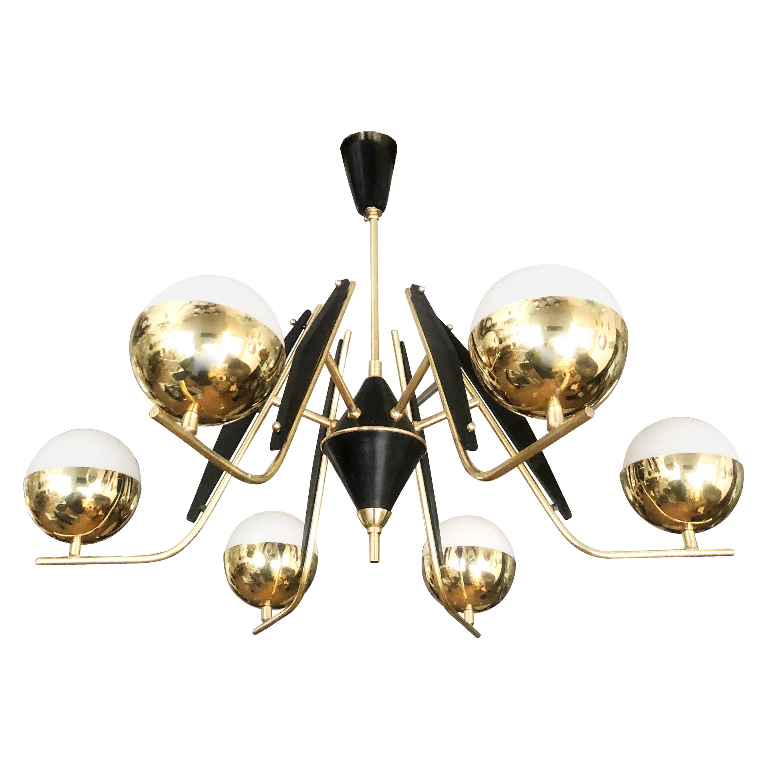 Six Light Chandelier in the Manner of Stilnovo, Italy, 1960s