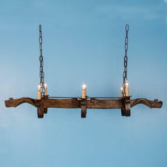 Six-Light Chandelier Made from Vintage Ox Yoke