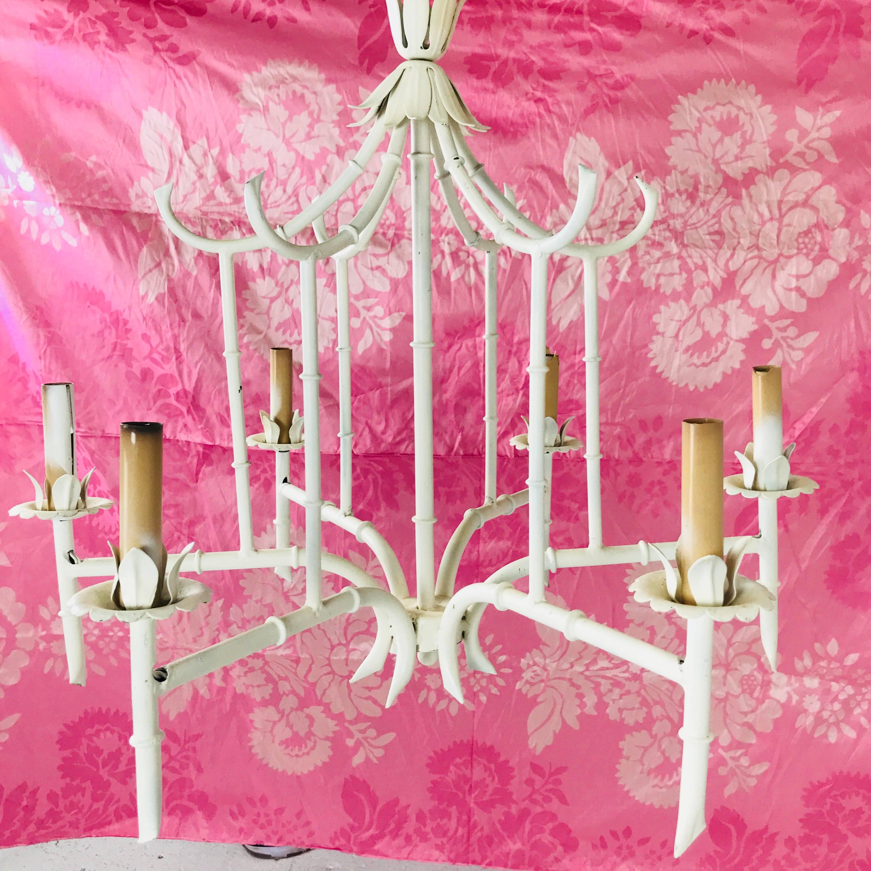 Six-Light Chinoiserie Cage Chandelier In Good Condition In Dallas, TX