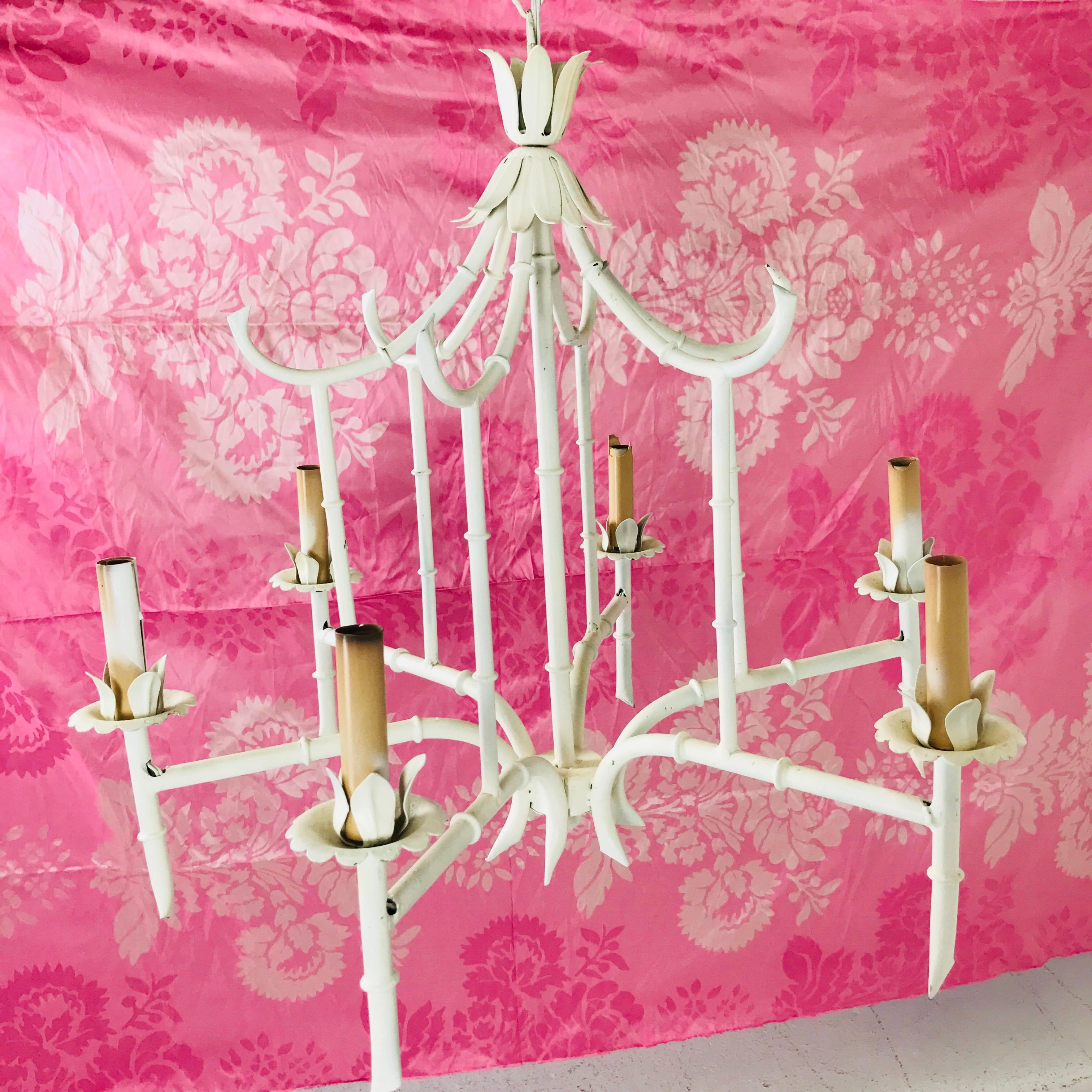 20th Century Six-Light Chinoiserie Cage Chandelier