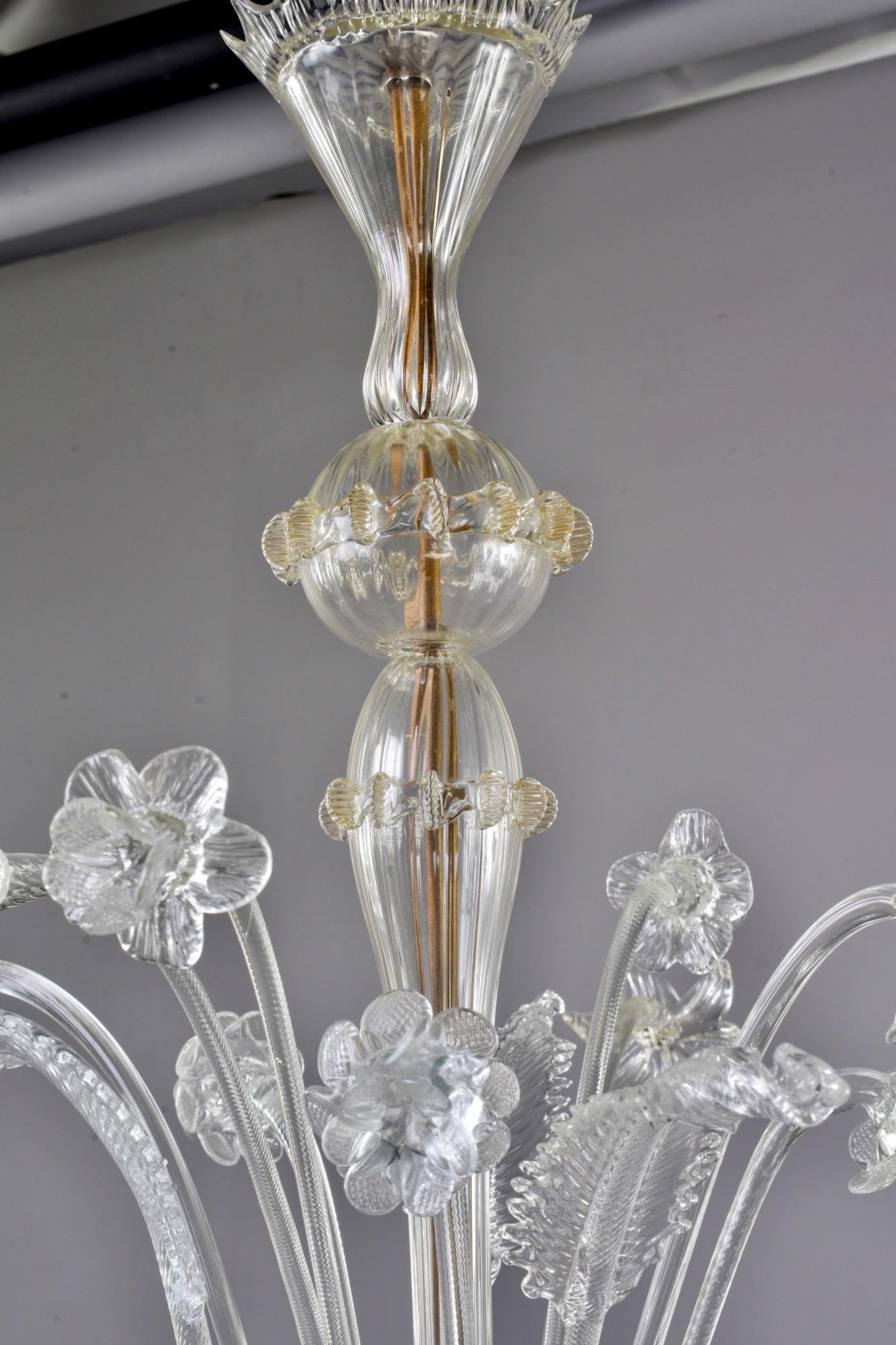 Six-Light Clear Venetian Glass Daffodil Chandelier 4