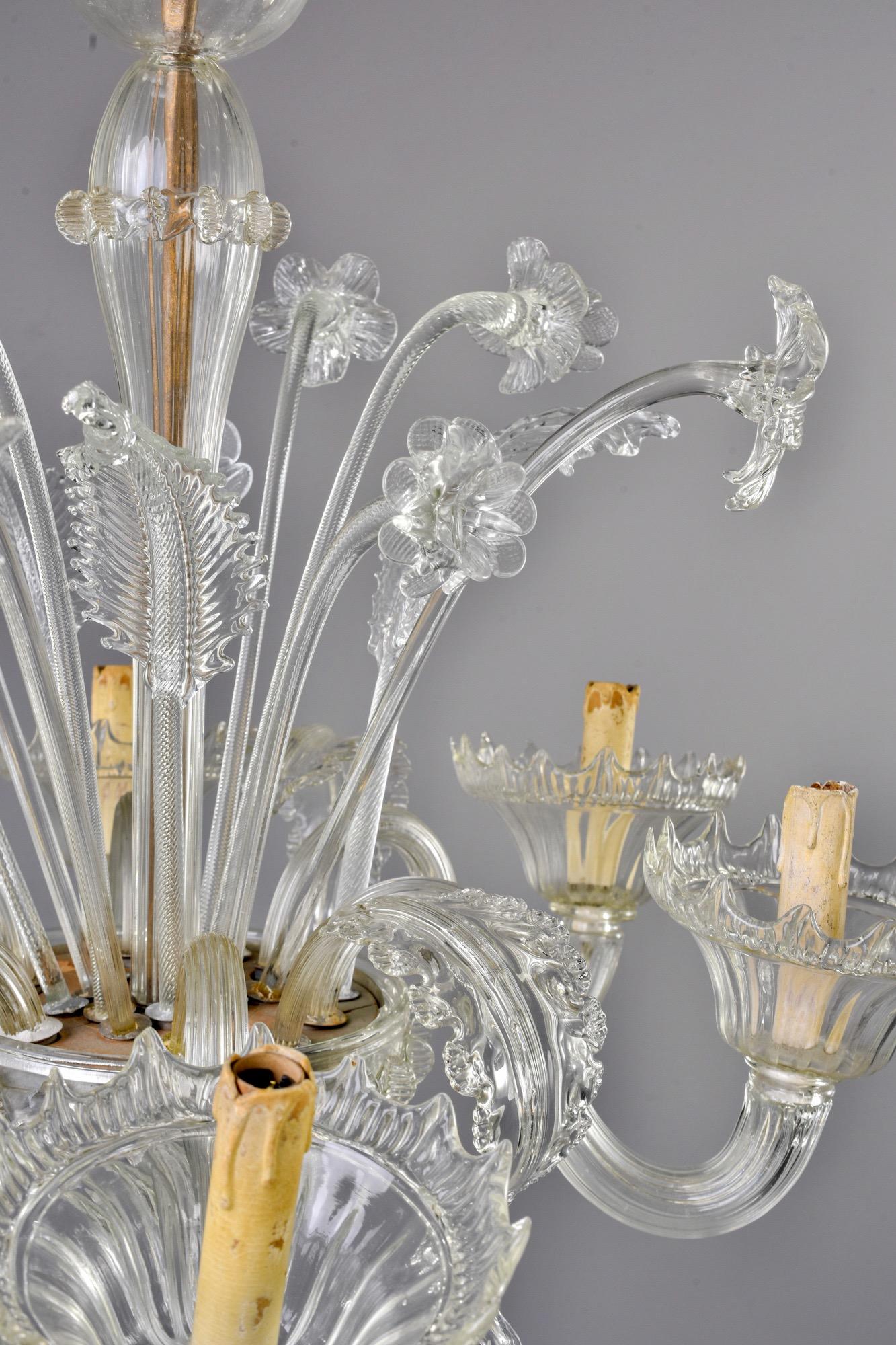 Six-Light Clear Venetian Glass Daffodil Chandelier 5